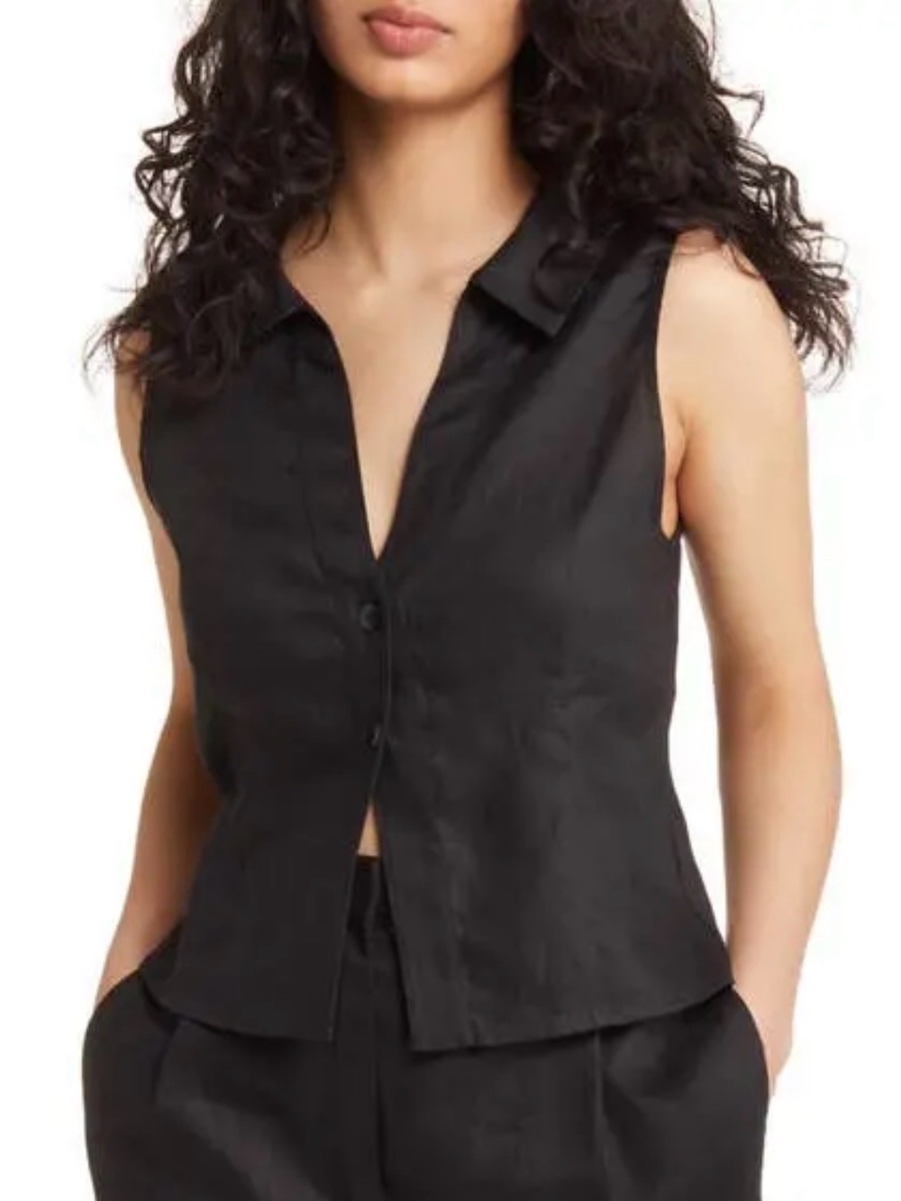 Wayf Devin Sleeveless Linen Shirt/Vest (Black; Size: Small)
